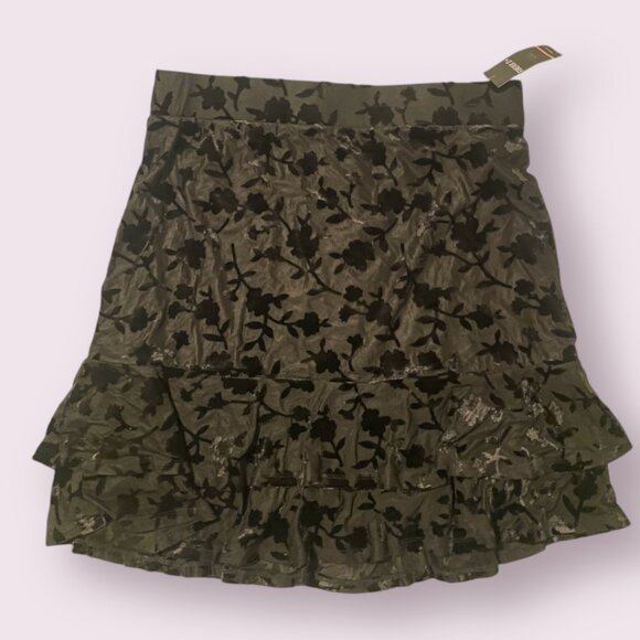 Velvet Floral Sexy Romantic Chic Glam Girly Modern Fairy Party Ruffle Mini Skirt - Picture 1 of 7